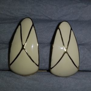 Napier Earrings Vtg Gold Tone Cream White Enamel